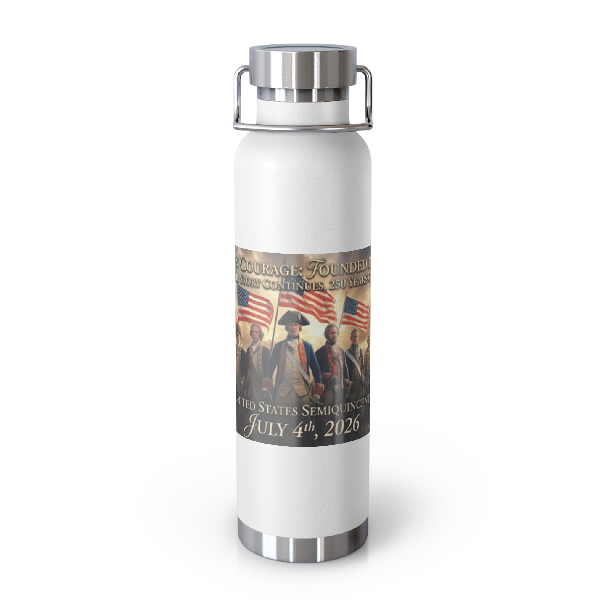 22oz Copper Vacuum Bottle – Patriotic July 4th Founding Fathers Design