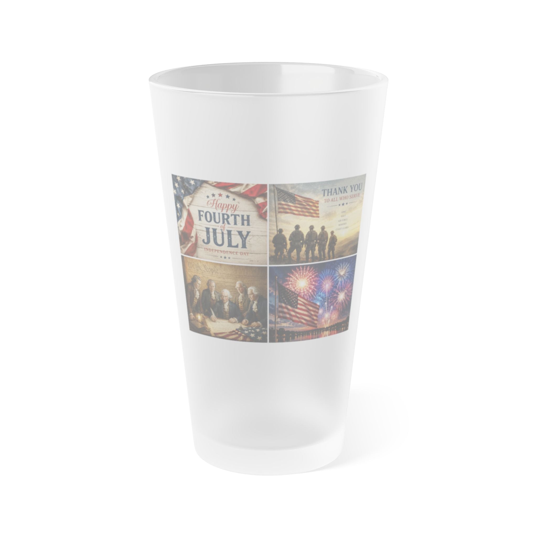 Frosted 16oz Pint Glass – Vintage Fourth of July Photo Collage